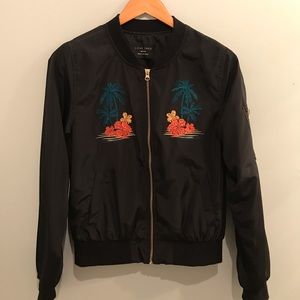 Black Hawaiian Tropical Bomber Jacket Size Medium